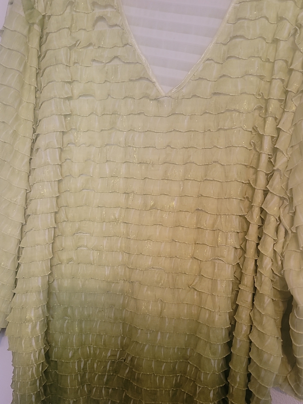 Maggie Barnes Light Green Layered Ruffle V-Neck Tunic 34/36